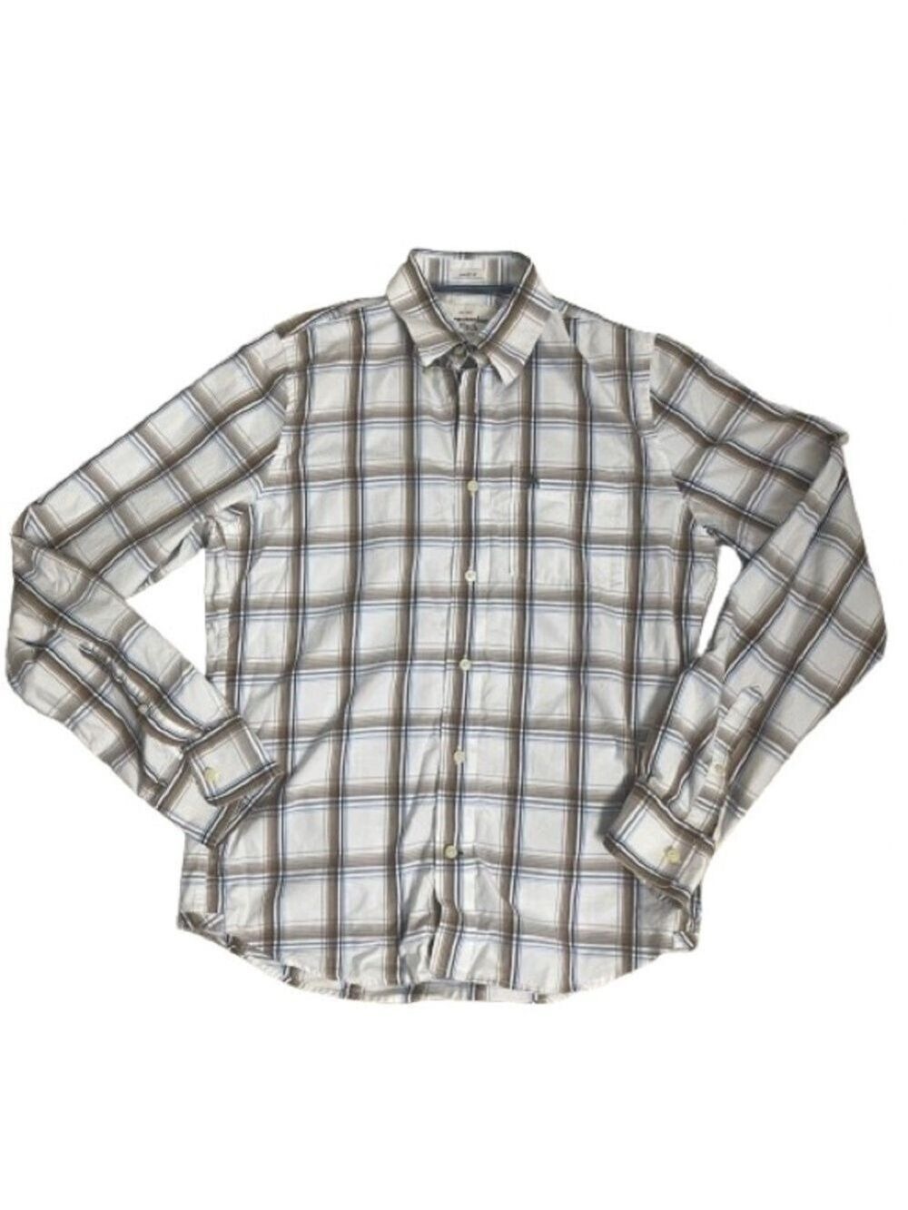 Men’s Abercrombie & Fitch Vintage White & Brown Button Down Flannel Size Large!